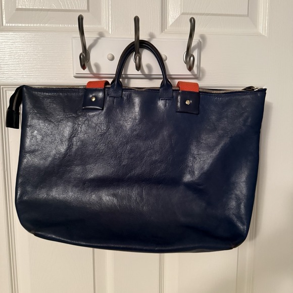 CLARE V. Le Zip Tote Bag Pacific Rustic Blue Orange Leather Purse Overnight Bag - Picture 14 of 16